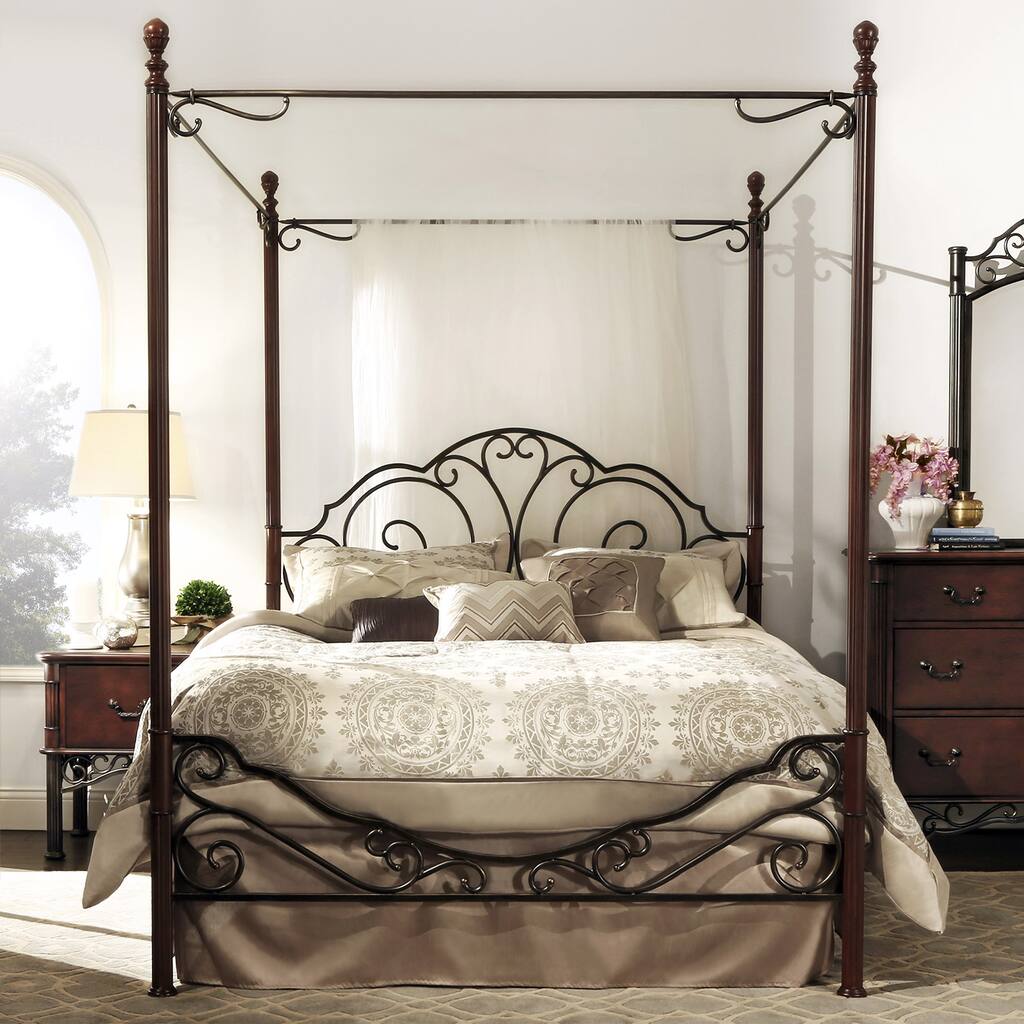 LeAnn Graceful Scroll Iron Metal King Canopy Poster Bed by iNSPIRE Q Classic