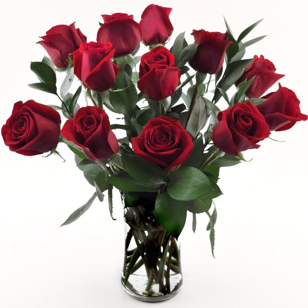 One dozen Red Roses in a Glass Vase Sweets in Bloom Rose Bouquets
