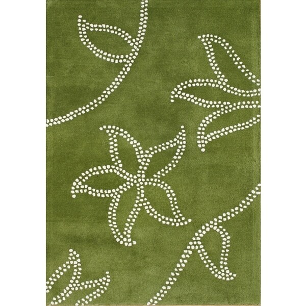 Alliyah Handmade Green New Zealand Blend Wool Rug (5' x 8') - 5' x 8'