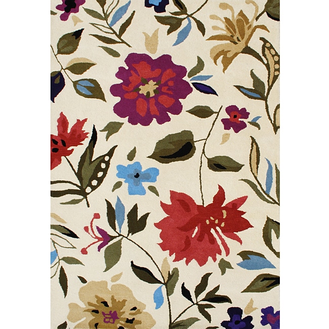 Hand tufted Cream Flower New Zealand Blend Wool Rug (5 X 8)