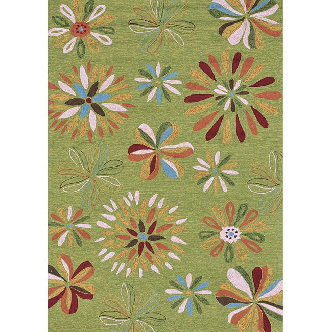 Hand hooked Coventry Green Floral Indoor/ Outdoor Rug (36 X 56)