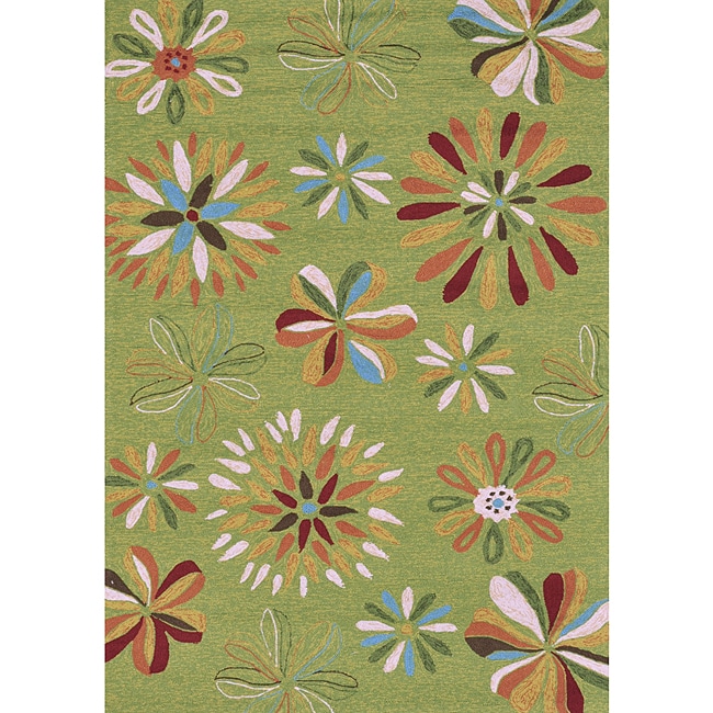 Hand hooked Coventry Green Floral Indoor/ Outdoor Rug (76 X 96)