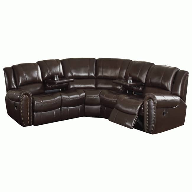 Camden Dark Brown Italian Leather Reclining Sectional Sofa