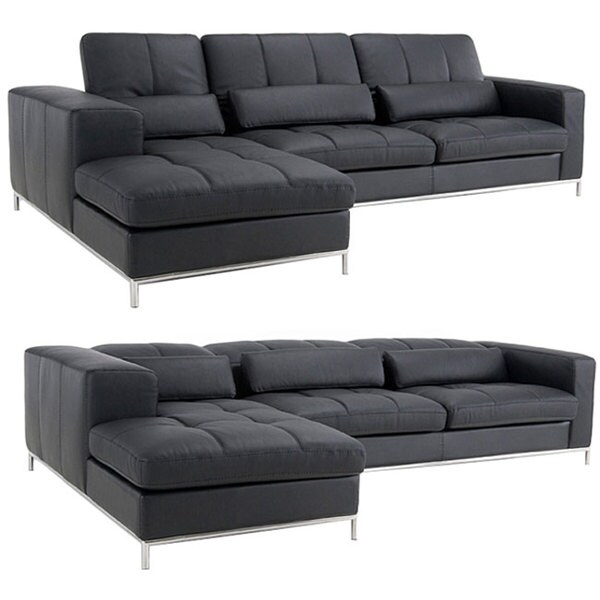 Riviera Black Leather Sectional Sofa