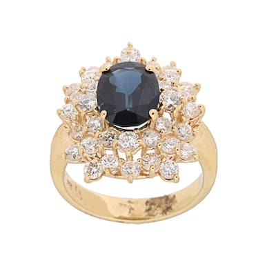 Kabella 18K Yellow Gold Oval Sapphire and 1-7/8CT TDW Diamond Ring (H-I, SI1-SI2)