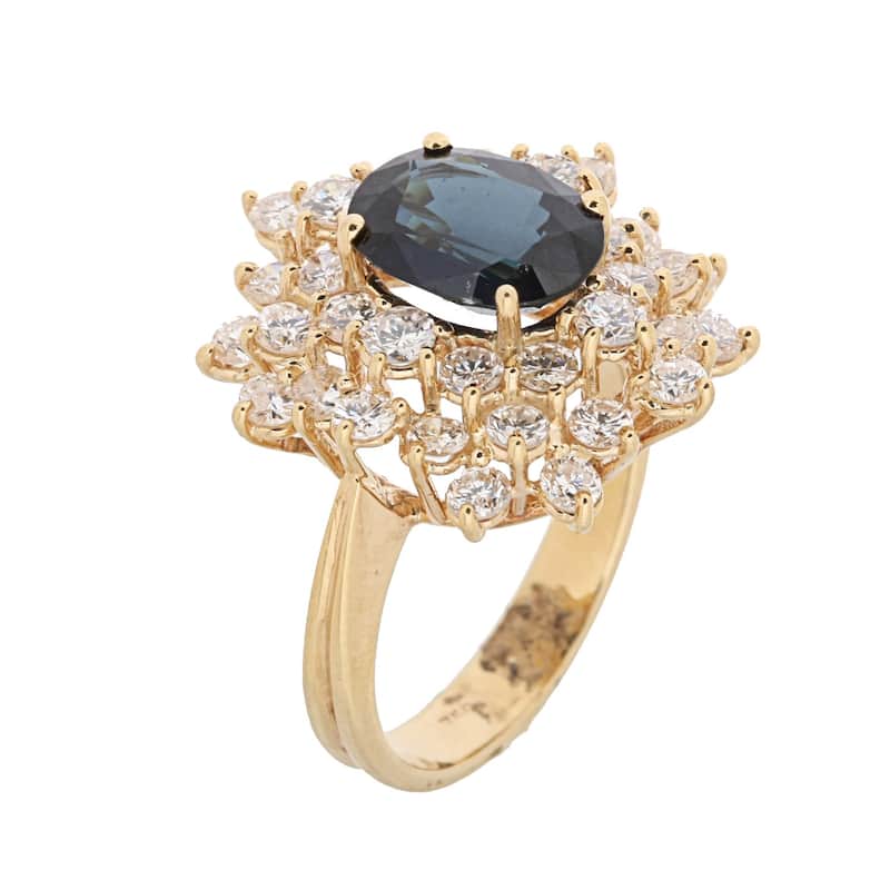 Kabella 18K Yellow Gold Oval Sapphire and 1-7/8CT TDW Diamond Ring (H-I, SI1-SI2)