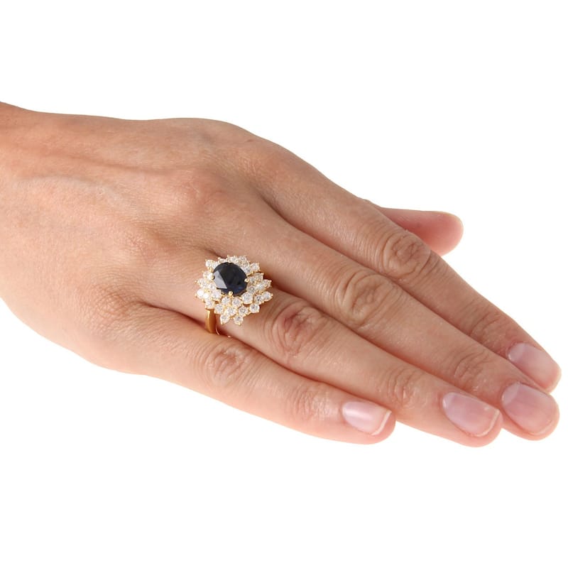 Kabella 18K Yellow Gold Oval Sapphire and 1-7/8CT TDW Diamond Ring (H-I, SI1-SI2)