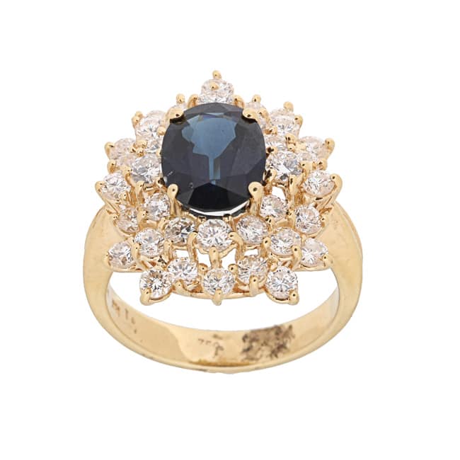 Kabella 18K Yellow Gold Oval Sapphire and 1-7/8CT TDW Diamond Ring (H-I, SI1-SI2)