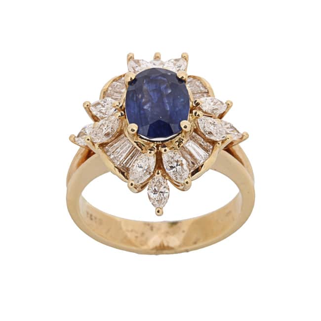 Kabella 18k Yellow Gold Sapphire and 1 2/5ct TDW Diamond Ring (H-I, VS1-VS2)