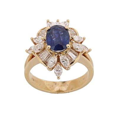 Kabella 18k Yellow Gold Sapphire and 1 2/5ct TDW Diamond Ring (H-I, VS1-VS2)