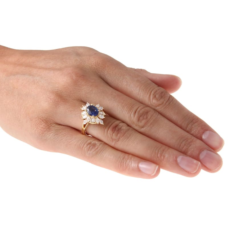 Kabella 18k Yellow Gold Sapphire and 1 2/5ct TDW Diamond Ring (H-I, VS1-VS2)