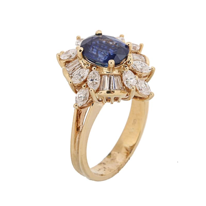 Kabella 18k Yellow Gold Sapphire and 1 2/5ct TDW Diamond Ring (H-I, VS1-VS2)