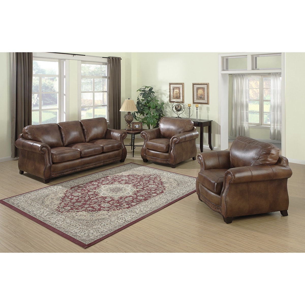 Sterling Cognac Brown Italian Leather Sofa And Two Chairs Overstock 6237557