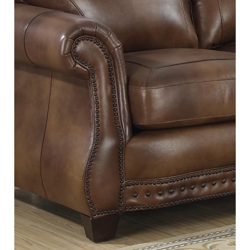 Sterling Cognac Brown Italian Leather Sofa, Loveseat and Chair Set