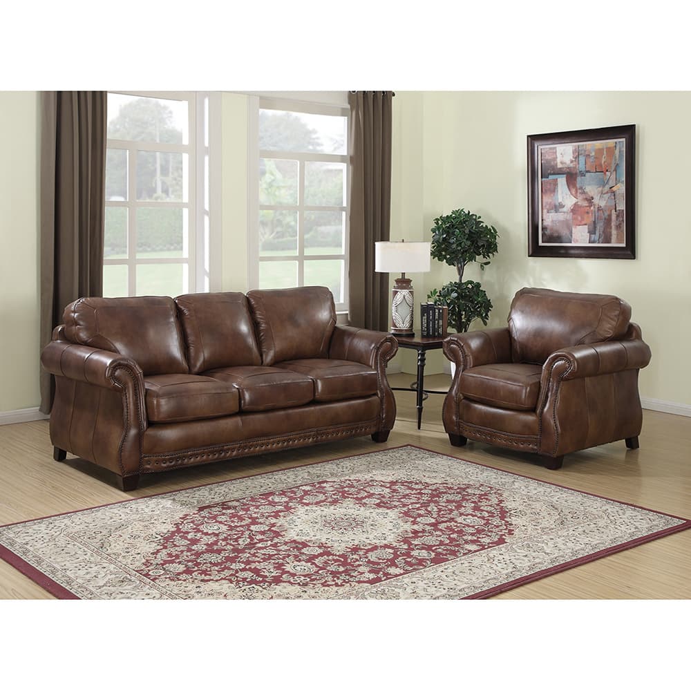 Sterling Cognac Brown Italian Leather Sofa and Chair Set