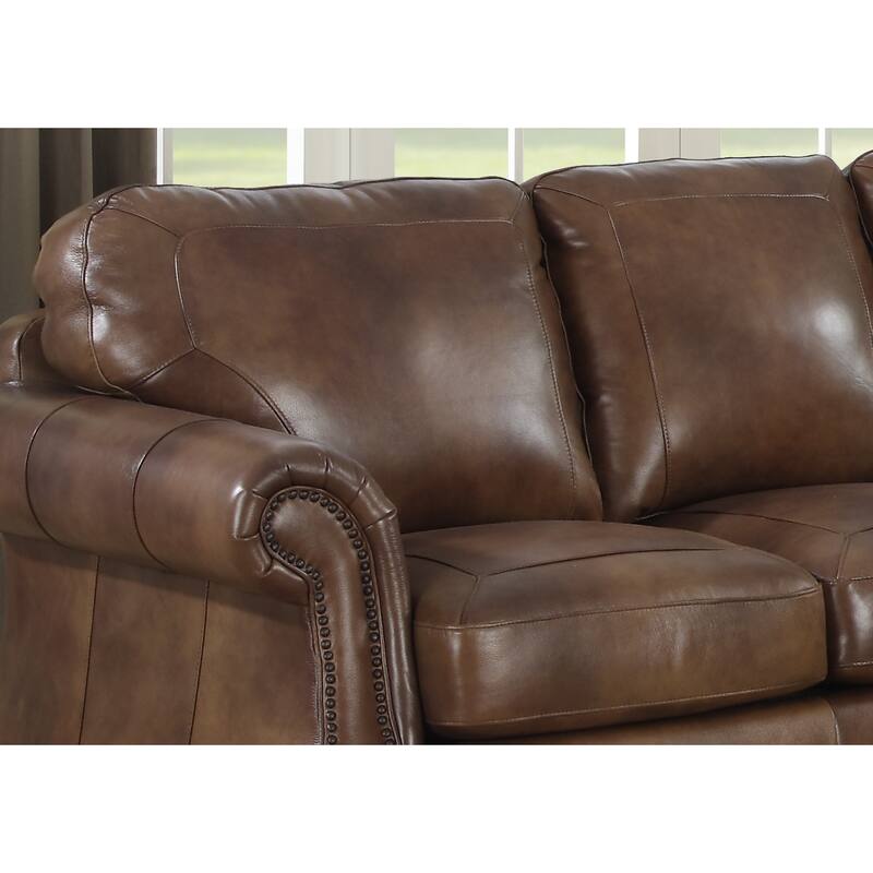 Sterling Cognac Brown Italian Leather Sofa and Chair Set