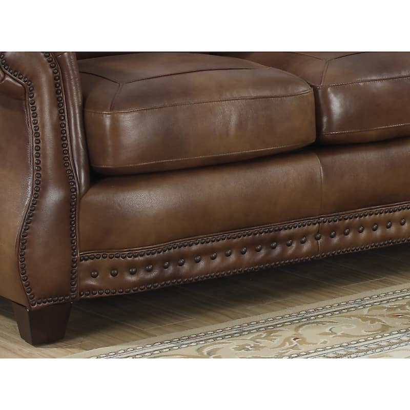 Sterling Cognac Brown Italian Leather Sofa and Chair Set
