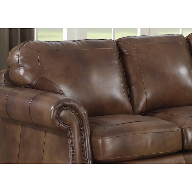 Sterling Cognac Brown Italian Leather Sofa and Loveseat Set