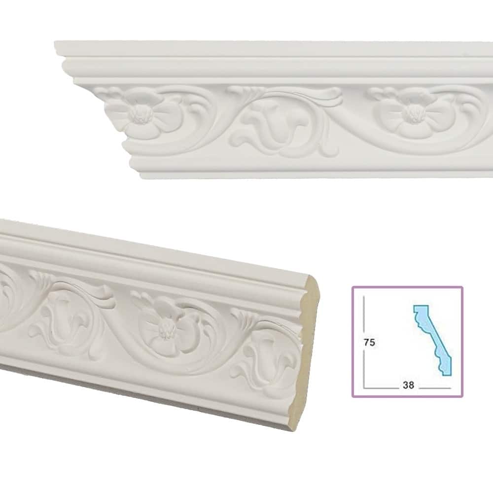 Scrolling Foliage 3.3-inch Crown Molding (8 pieces)