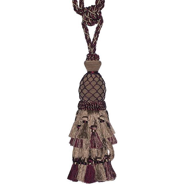 Exclusive Fabrics Taupe/ Maroon Designer Tassel Tiebacks (Set of 2)