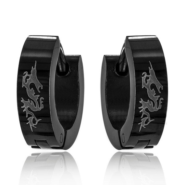 Stainless Steel Blackplated Dragon Print Earrings   Shopping