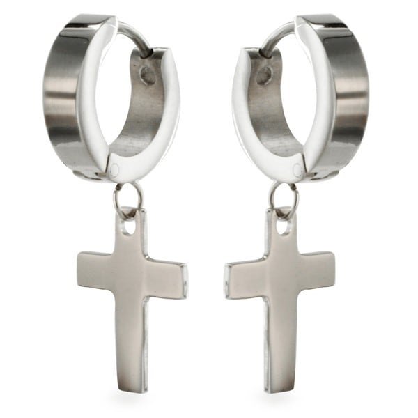 Stainless Steel Cross Dangle Earrings West Coast Jewelry Men's Earrings