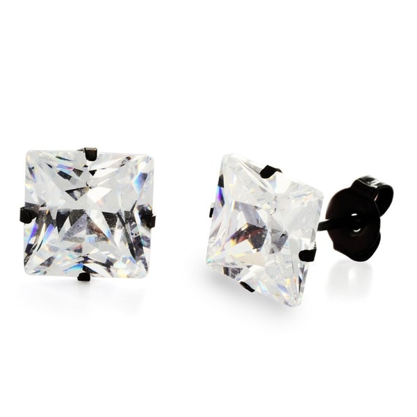 Stainless Steel Cubic Zirconia Stud Earrings 8mm Black Stainless Steel Cubic Zirconia Stud Earrings 8mm Black