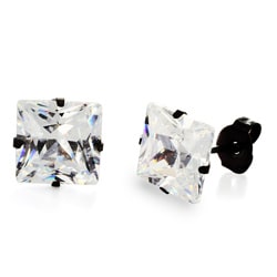 Stainless Steel Cubic Zirconia Stud Earrings 8mm Black Stainless Steel Cubic Zirconia Stud Earrings 8mm Black