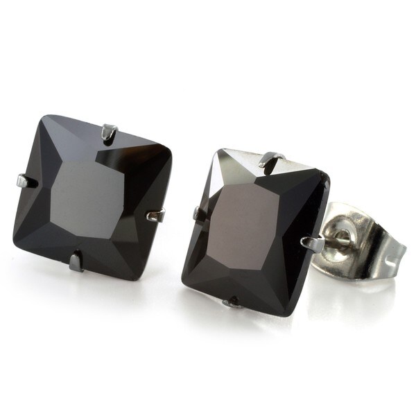 Stainless Steel Black Cubic Zirconia Earrings 8mm White Stainless Steel Black Cubic Zirconia Earrings 8mm White