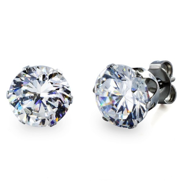 West Coast Jewelry Stainless Steel 8 mm Cubic Zirconia Stud Earrings West Coast Jewelry Men's Earrings