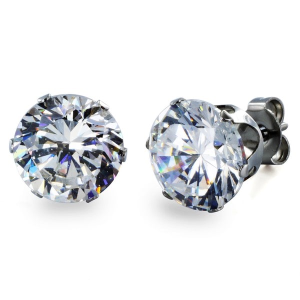 West Coast Jewelry Stainless Steel 9 mm Cubic Zirconia Stud Earrings West Coast Jewelry Men's Earrings