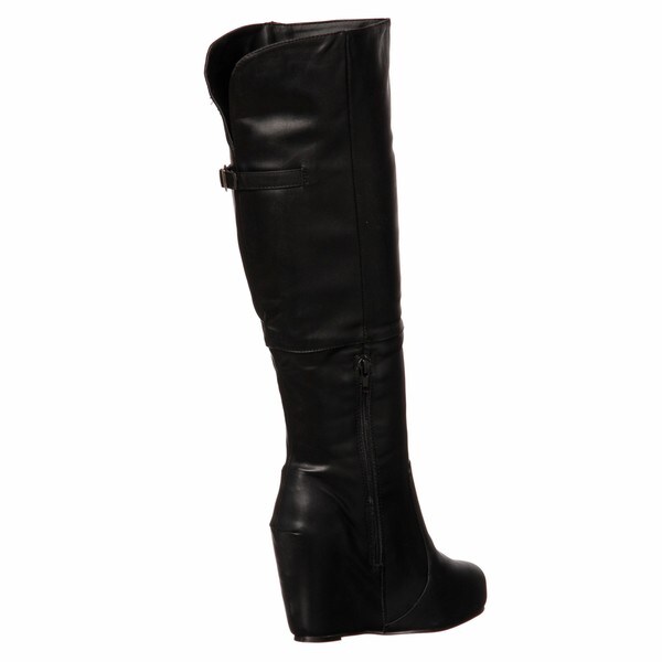 tall black leather wedge boots