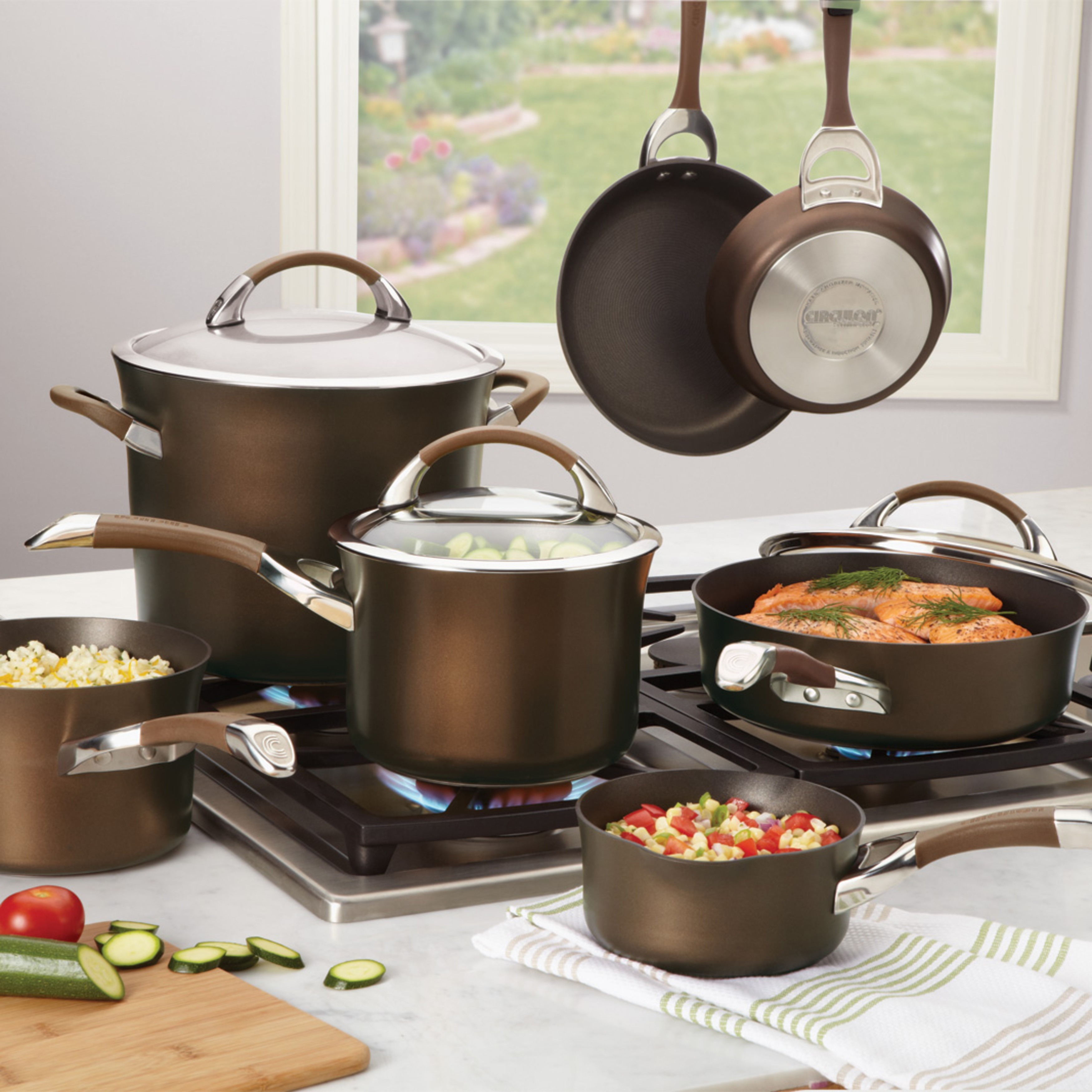 Circulon Symmetry Chocolate Hard-anodized Nonstick 11-piece Cookware Set  (As Is Item)