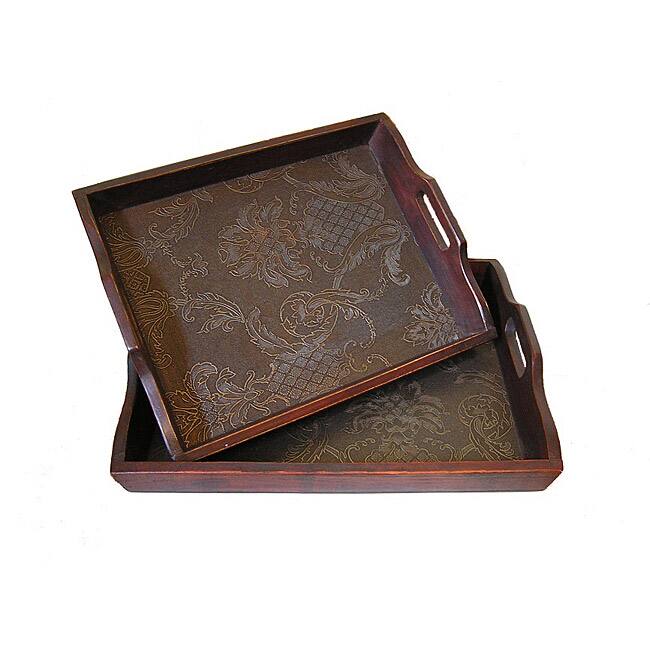 Solid Decorative Cedar Wood Food Serving Tray Set - Flower