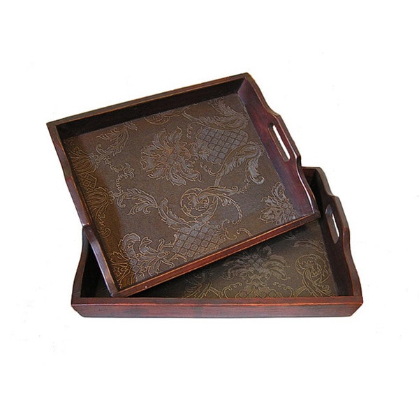 Shop Solid Decorative Cedar Wood Food Serving Tray Set Flower On