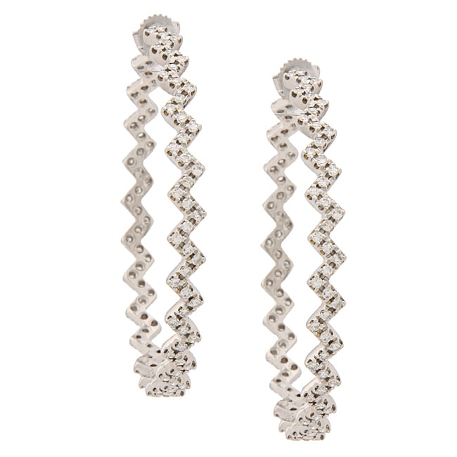 Pre Owned 14k White Gold 4 1 2ct Tdw Zigzag Hoop Earrings I J Pre Owned 14k White Gold 4 1 2ct Tdw Zigzag Hoop Earrings I J