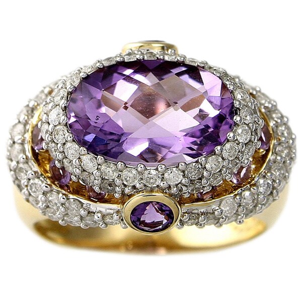 Beverly Hills Charm 14k Yellow Gold Amethyst and 1ct TDW Diamond Ring (H-I, I2)