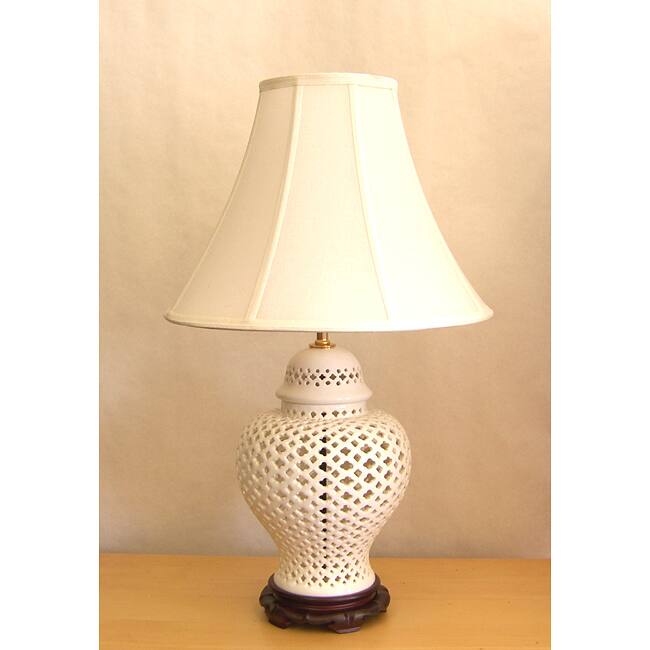 Crown Lighting 1-light Openwork White Lace Large Porcelain Table Lamp