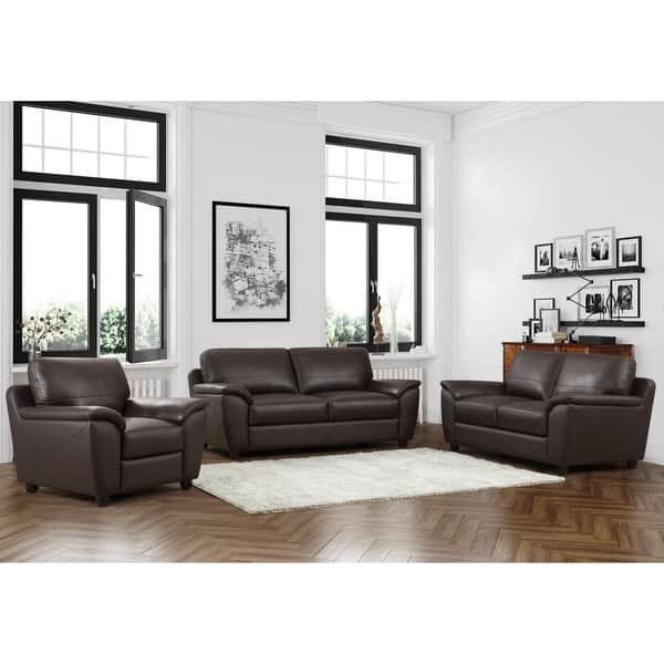 slide 2 of 11, Abbyson Sedona Top Grain Leather 3 Piece Living Room Set