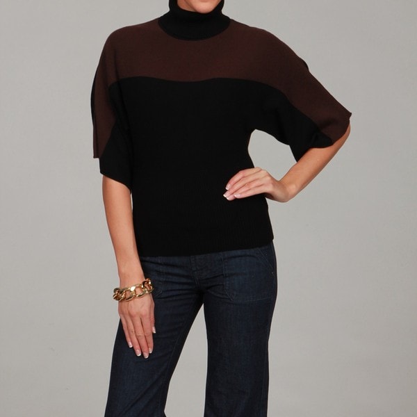 In Cashmere Womens Kimono Sleeve Turtle Neck Colorblocked Top FINAL SALE Cashmere Sweaters