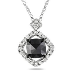 Miadora 10k White Gold 1ct TDW Black and White Diamond Halo Necklace (G H, I2 I3) Miadora Diamond Necklaces