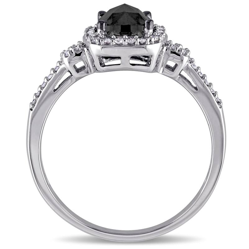 Miadora 14k White Gold 1ct TDW Cushion-cut Black and White Diamond Halo Engagement Ring