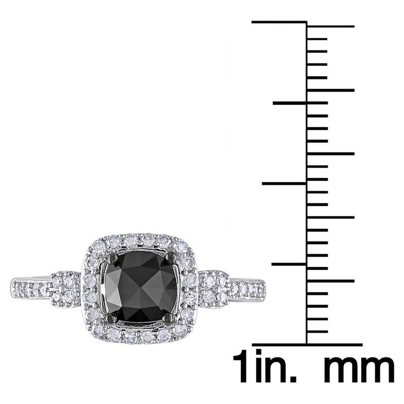 Miadora 14k White Gold 1ct TDW Cushion-cut Black and White Diamond Halo Engagement Ring