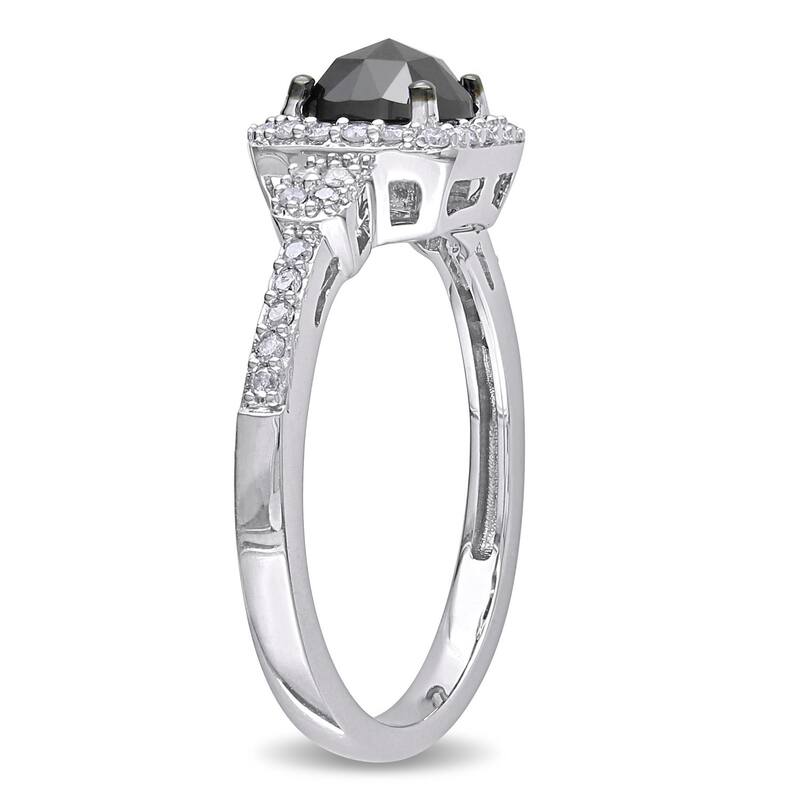 Miadora 14k White Gold 1ct TDW Cushion-cut Black and White Diamond Halo Engagement Ring