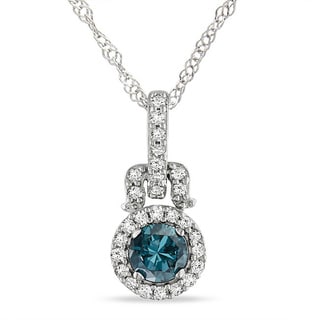 Shop Miadora 14k White Gold 1/4ct TDW Blue and White Diamond Halo ...