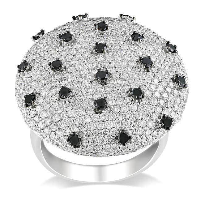 Miadora Signature Collection 18k White Gold 4ct TDW Black and White Diamond Cocktail Ring
