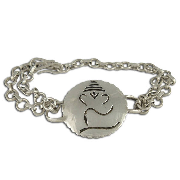 Sterling Silver Ganesh Adjustable Pendent Bracelet from India