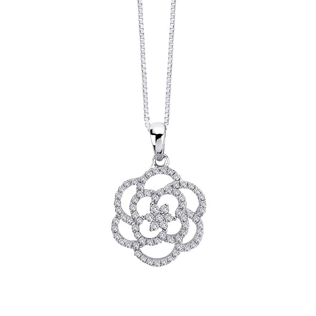 Auriya 14k White Gold 1/4ct TDW Diamond Flower Necklace - Free Shipping ...