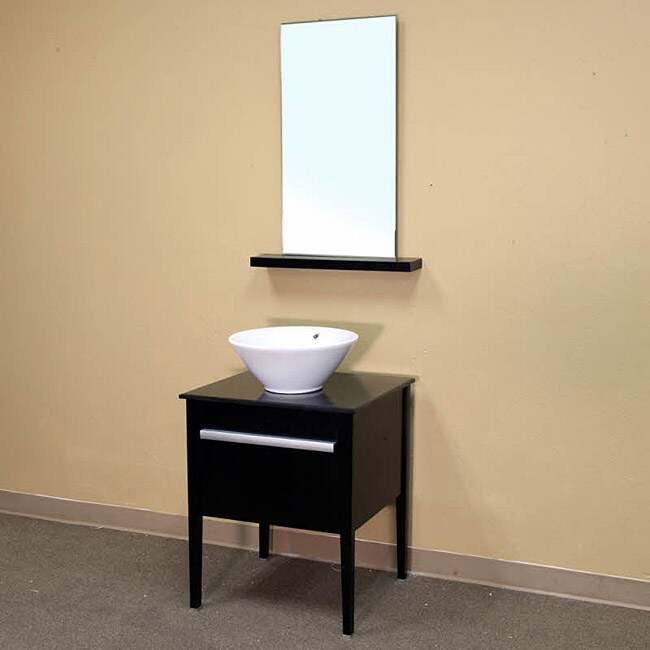 26 inch Single sink vanity in black top with black marble top