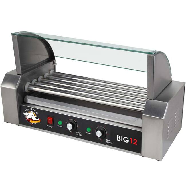 Funtime Stainless Steel Hotdog Roller with Drip Tray and Glass Cover